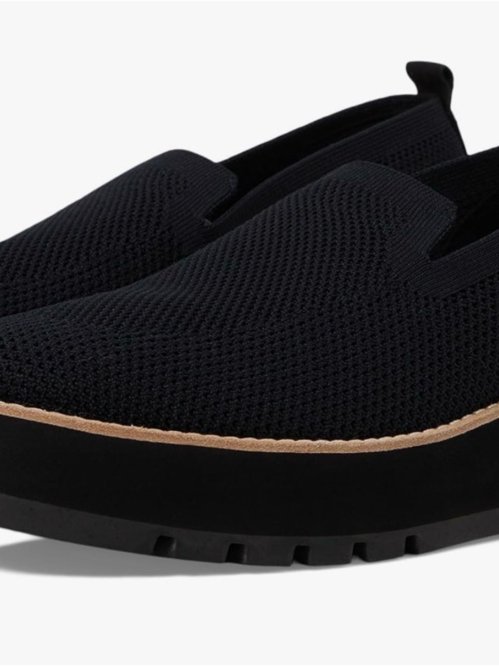 Eileen Fisher Black Knit Slip-On Platform Clog with Tan Trim